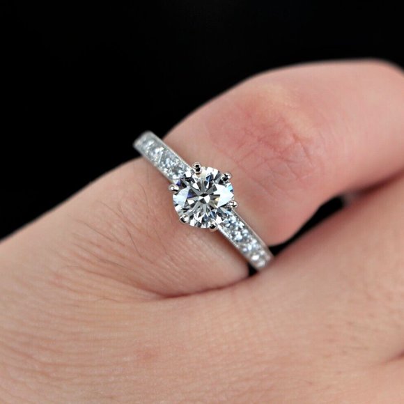 19386 Tiffany & Co. G VVS1 Round Diamond 0.98ct Platinum Engagement Ring 4.75 - Picture 7 of 8